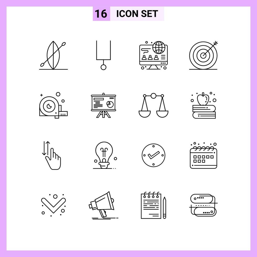 16 Icons in Line Style. Outline Symbols on White Background. Creative Vector Signs for Web mobile and Print.