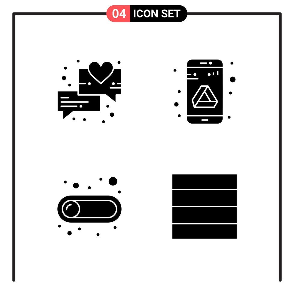 conjunto de 4 iconos de estilo sólido para web y móvil. símbolos de glifos para imprimir. signos de icono sólido aislados sobre fondo blanco. 4 conjunto de iconos. vector