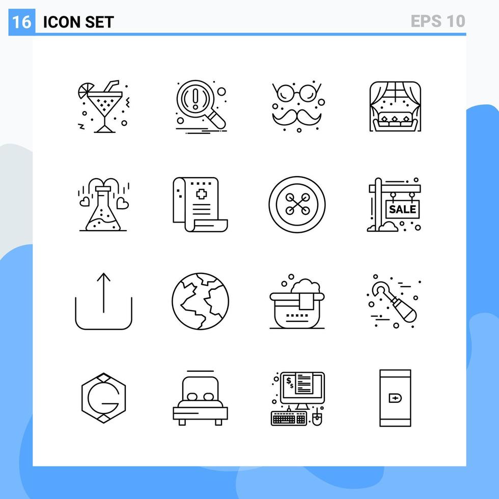 iconos de estilo moderno de 16 líneas. símbolos de contorno para uso general. signo de icono de línea creativa aislado sobre fondo blanco. Paquete de 16 iconos. vector