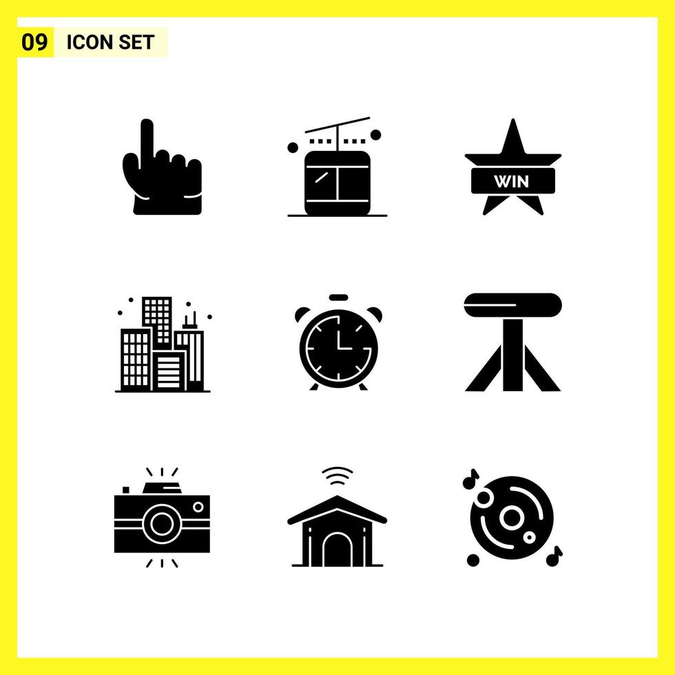 9 Icon Set. Simple Solid Symbols. Glyph Sign on White Background for Website Design Mobile Applications and Print Media. vector