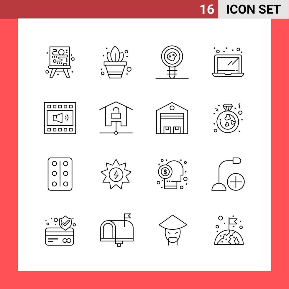 16 Icon Pack Line Style Outline Symbols on White Background. Simple Signs for general designing. vector