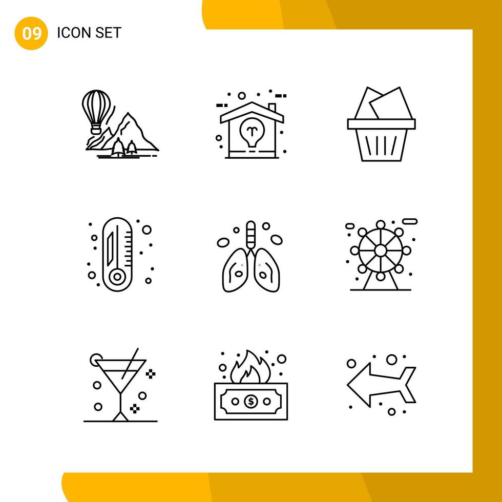 9 Icon Set. Line Style Icon Pack. Outline Symbols isolated on White Backgound for Responsive Website Designing. vector