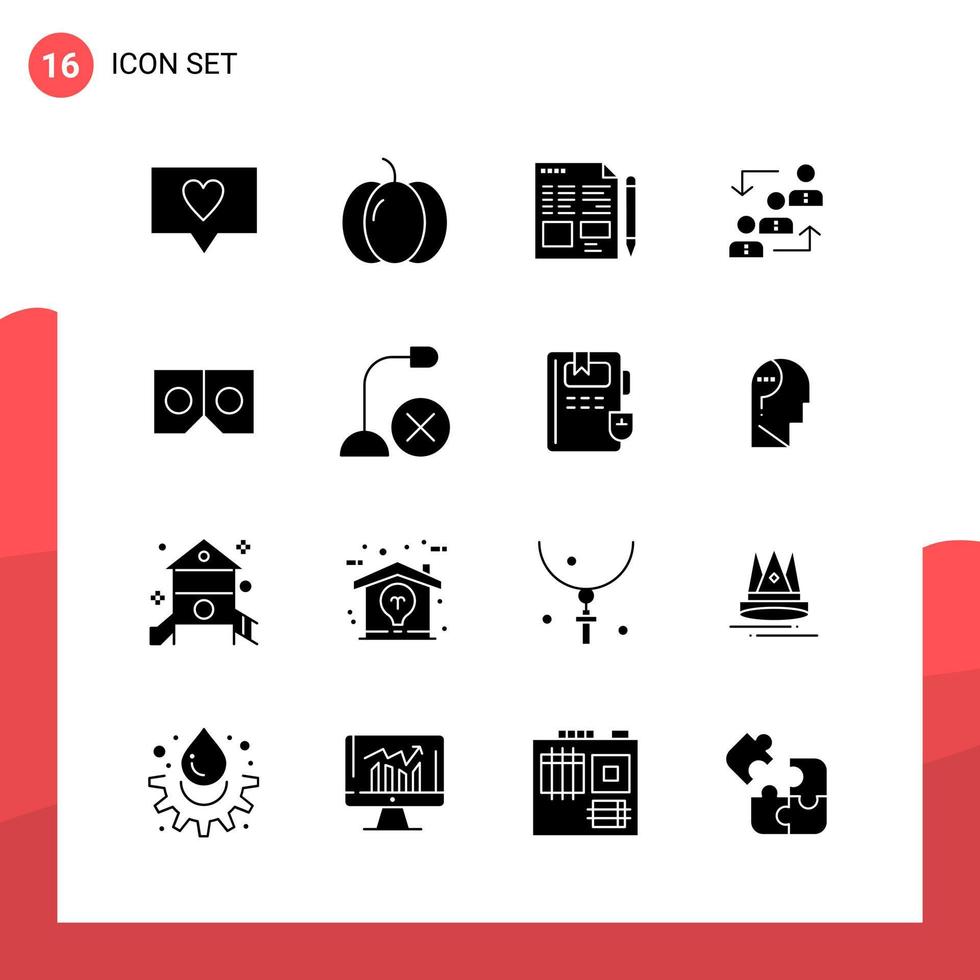 Pack of 16 Universal Glyph Icons for Print Media on White Background. vector