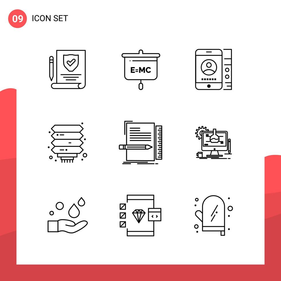 Pack of 9 Universal Outline Icons for Print Media on White Background. vector