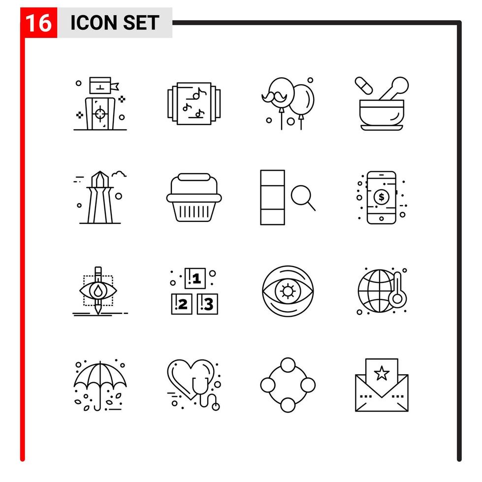 16 General Icons for website design print and mobile apps. 16 Outline Symbols Signs Isolated on White Background. 16 Icon Pack. vector