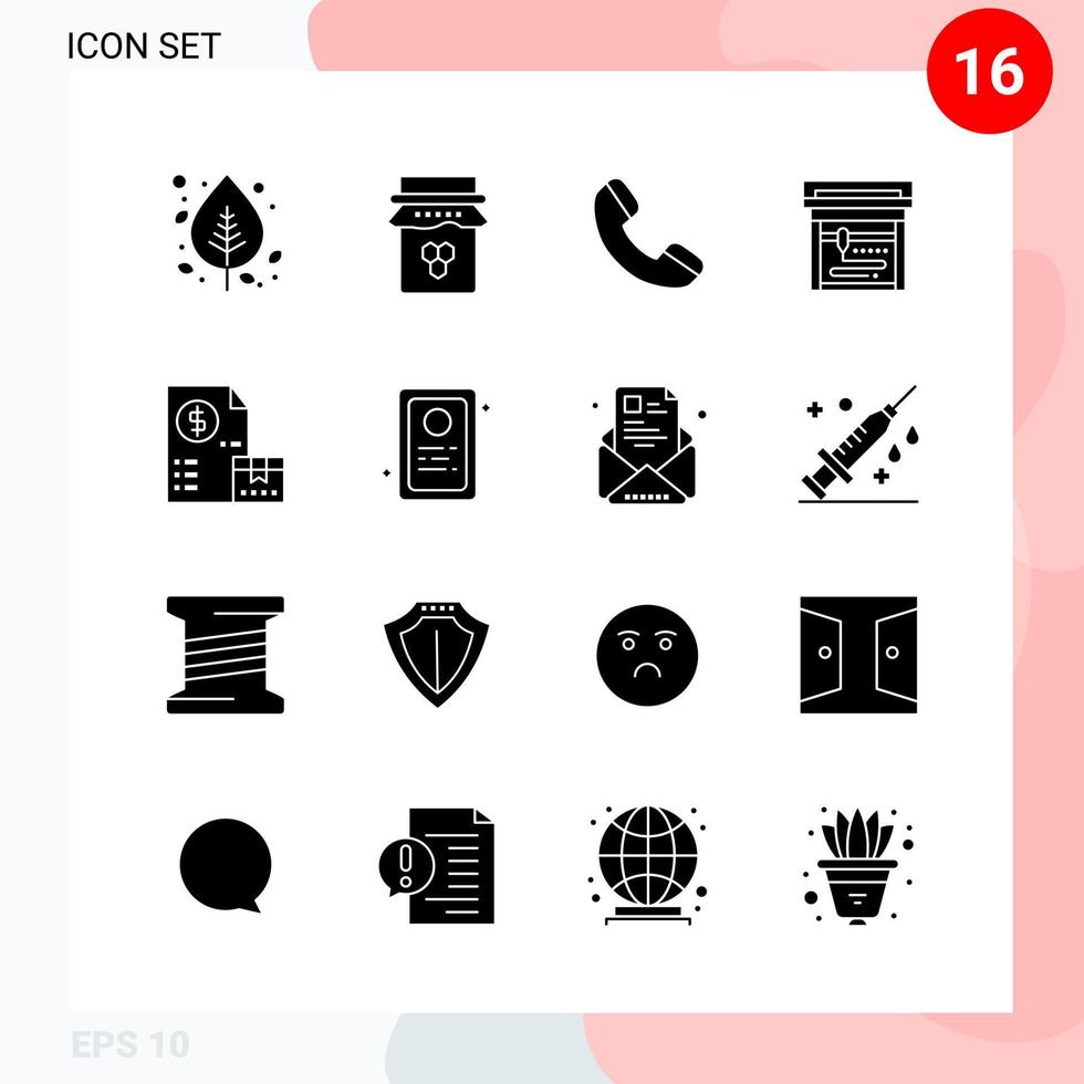 Vector Pack of 16 Icons in Solid Style. Creative Glyph Pack isolated on White Background for Web and Mobile.
