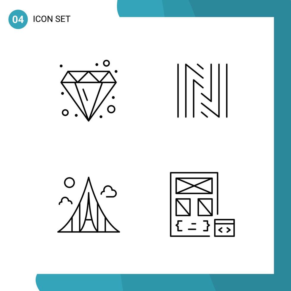 Vector Pack of 4 Outline Symbols. Line Style Icon Set on White Background for Web and Mobile.