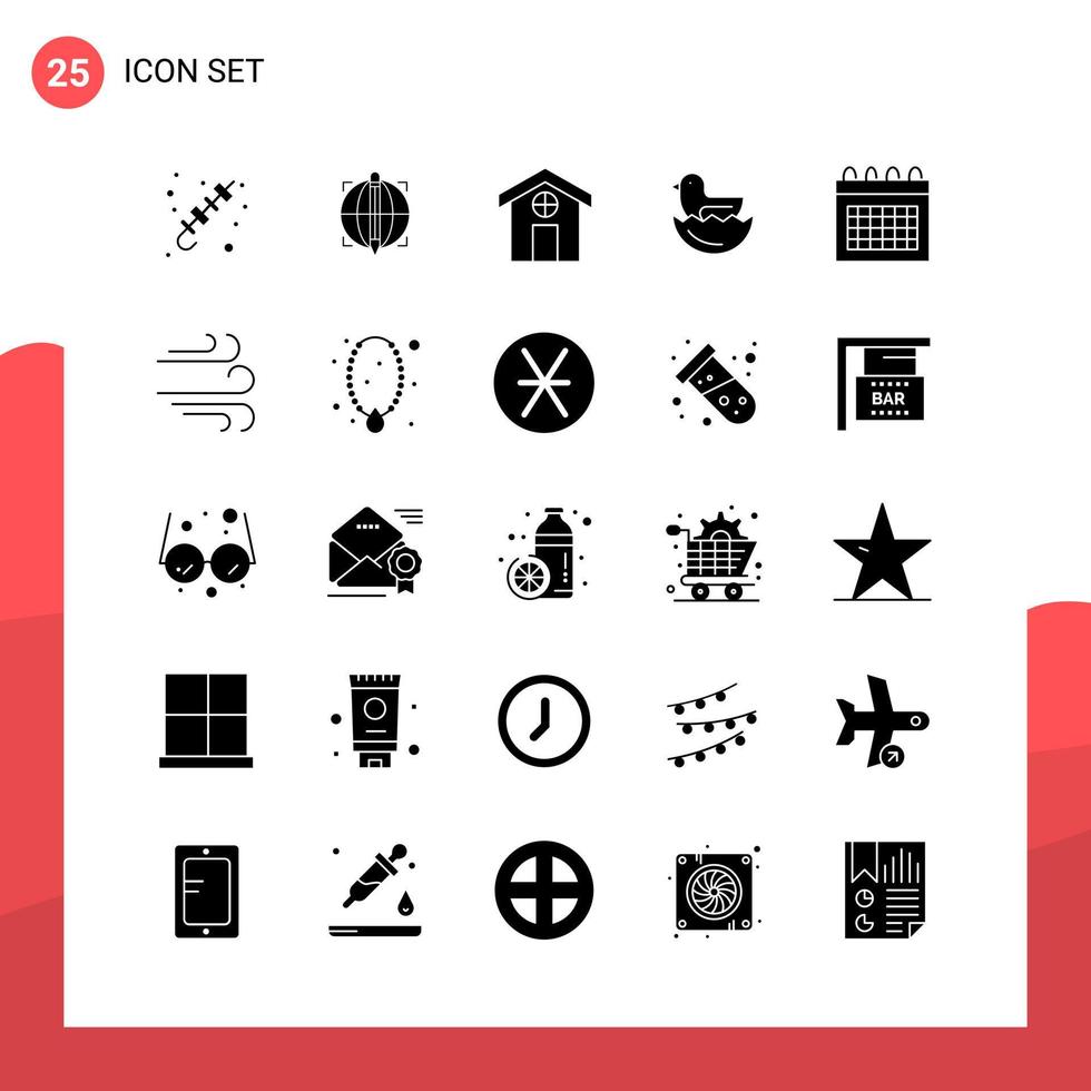 Pack of 25 Universal Glyph Icons for Print Media on White Background. vector