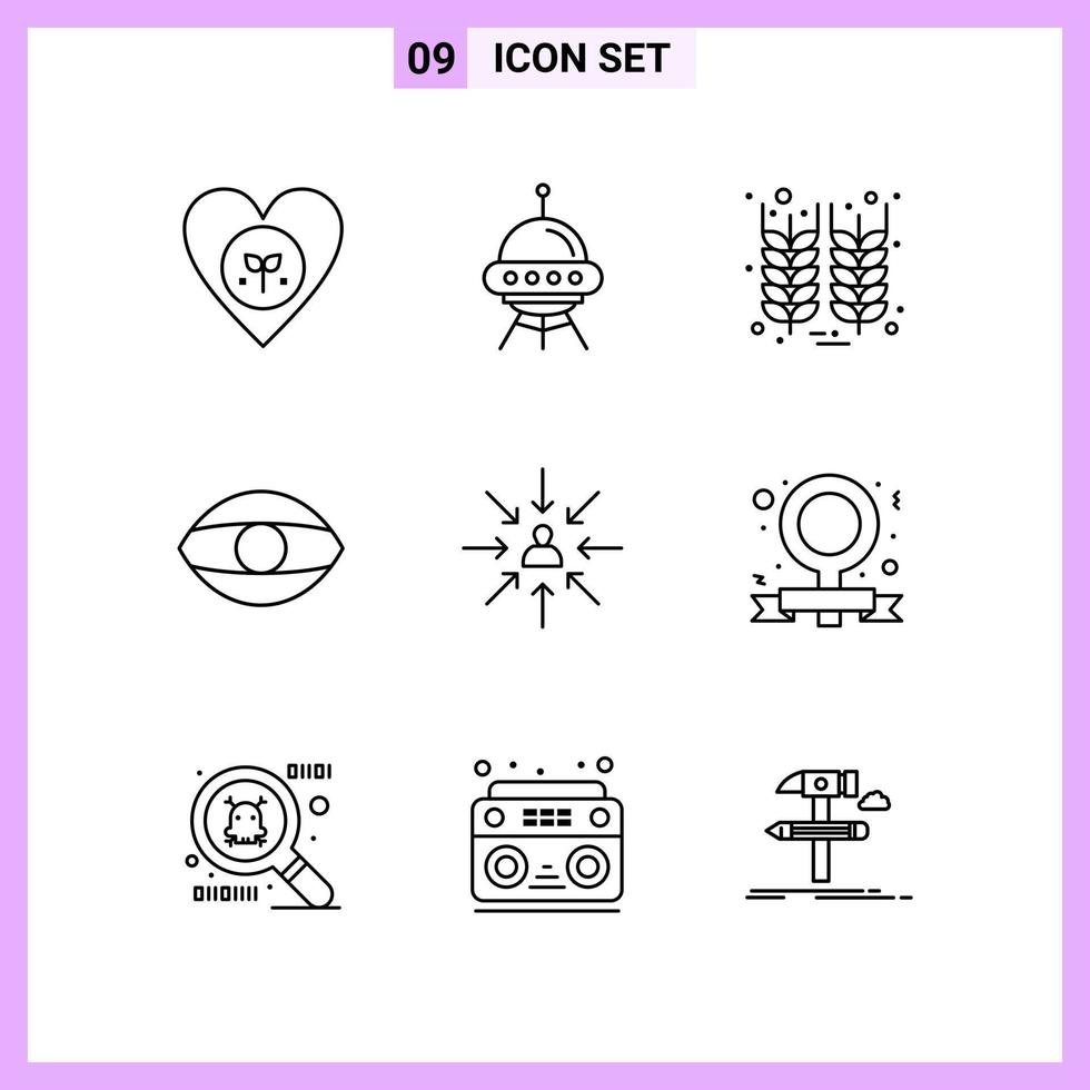 9 Icons in Line Style. Outline Symbols on White Background. Creative Vector Signs for Web mobile and Print.