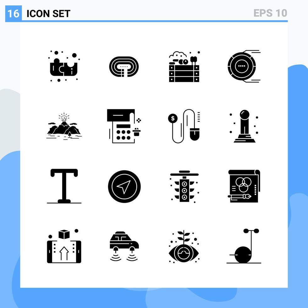 16 iconos modernos de estilo sólido. símbolos de glifos para uso general. signo de icono sólido creativo aislado sobre fondo blanco. Paquete de 16 iconos. vector