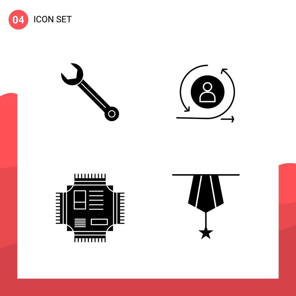 paquete de 4 iconos de glifos universales para medios impresos sobre fondo blanco. vector