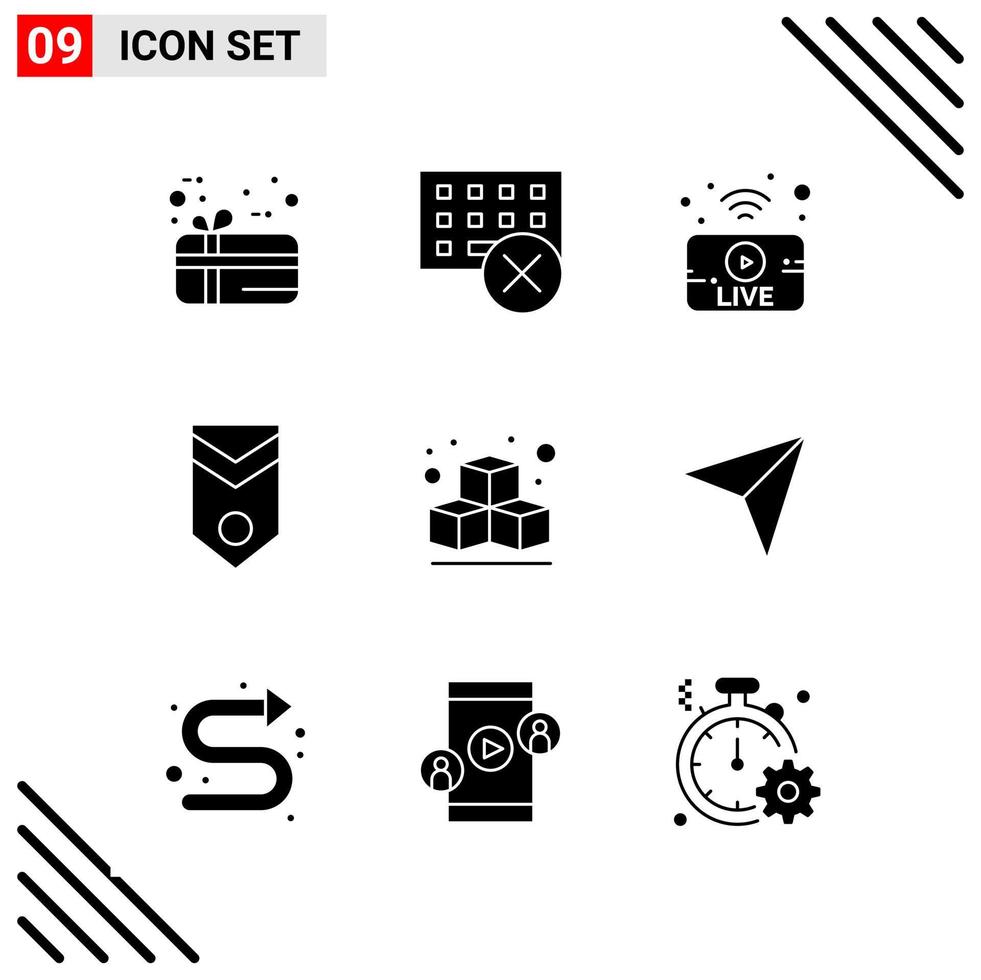 conjunto perfecto de píxeles de 9 iconos sólidos. conjunto de iconos de glifo para el diseño de sitios web y la interfaz de aplicaciones móviles. vector