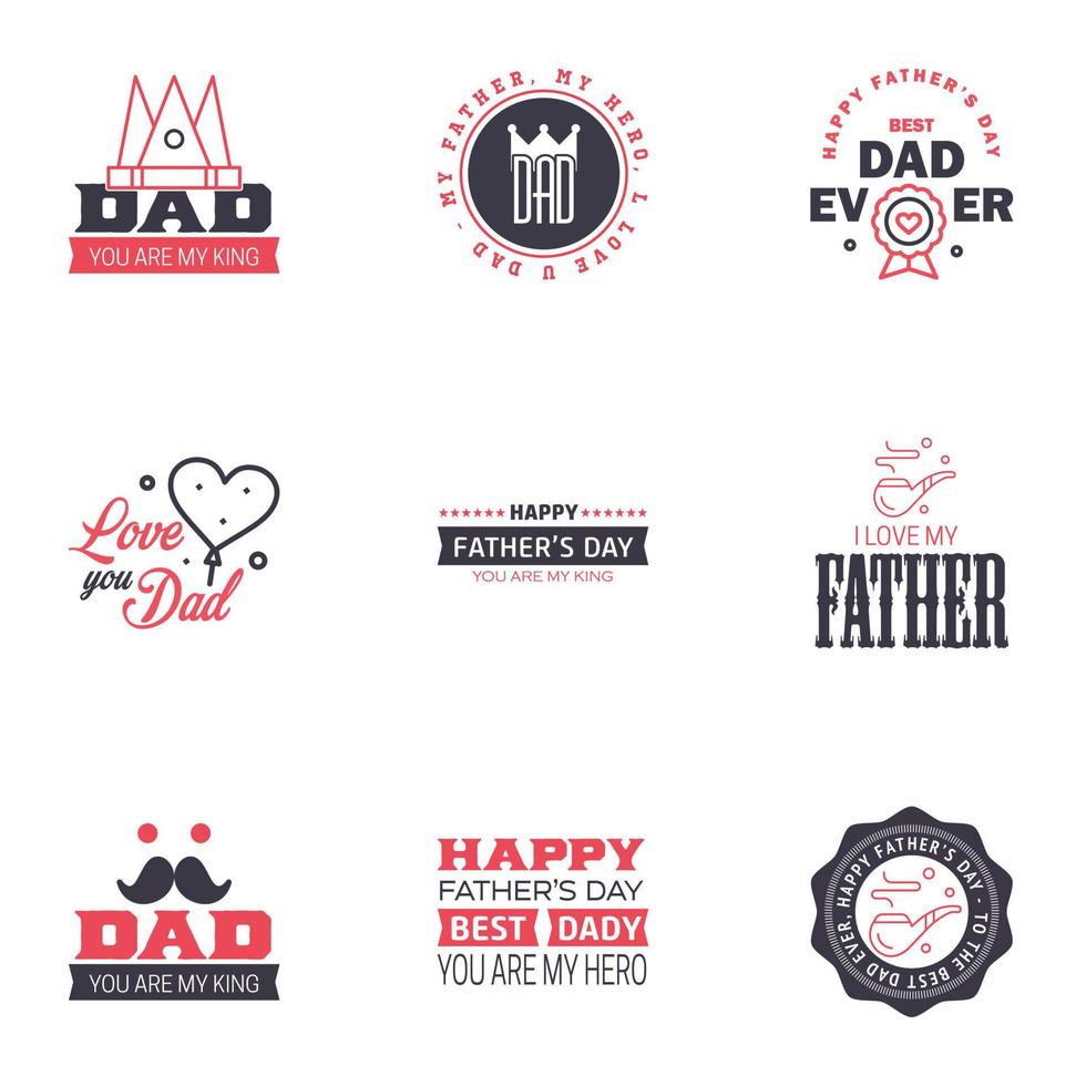 happy fathers day 9 Black and Pink text design Vector calligraphy Typography poster Usable as background Editable Vector Design Elements