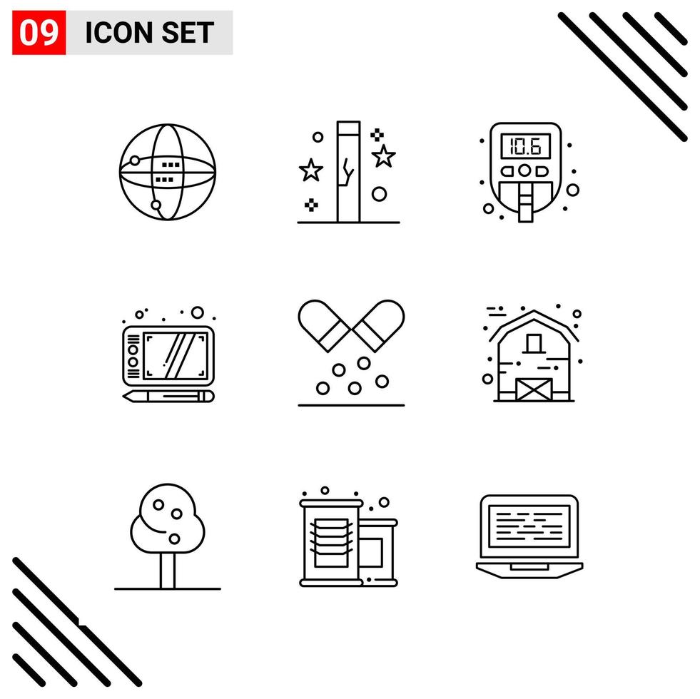 Pixle Perfect Set of 9 Line Icons. Outline Icon Set for Webite Designing and Mobile Applications Interface. vector