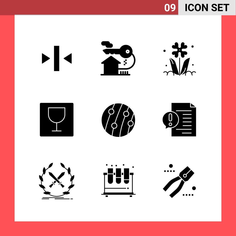 9 Icon Pack Solid Style Glyph Symbols on White Background. Simple Signs for general designing. vector