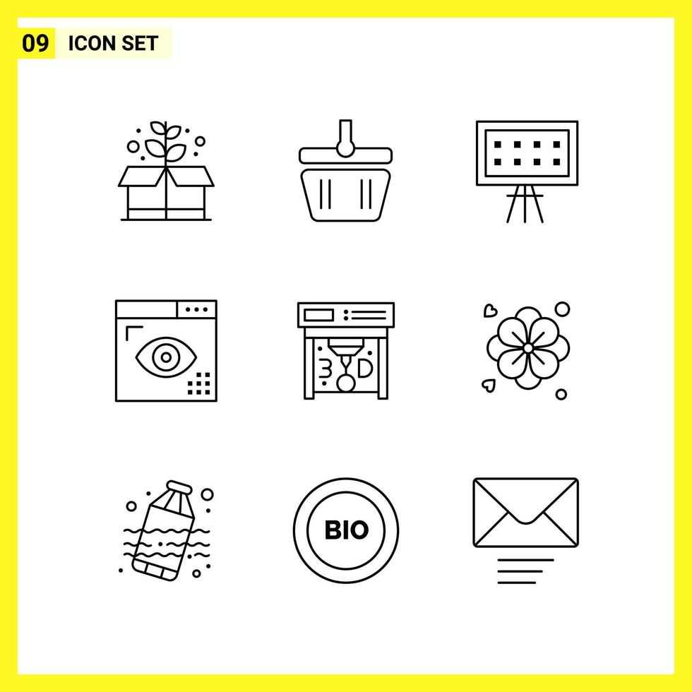 9 Icon Set. Simple Line Symbols. Outline Sign on White Background for Website Design Mobile Applications and Print Media. vector