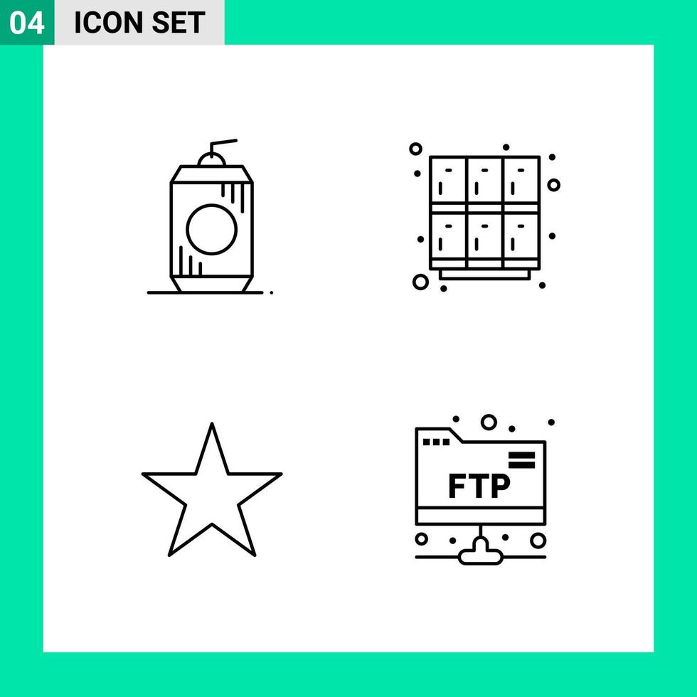 paquete de conjunto de iconos de estilo de 4 líneas. símbolos de contorno para imprimir. signos creativos aislados sobre fondo blanco. 4 conjunto de iconos. vector