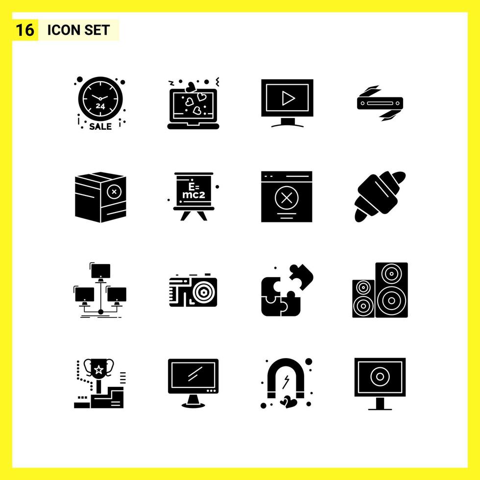 16 Icon Set. Simple Solid Symbols. Glyph Sign on White Background for Website Design Mobile Applications and Print Media. vector