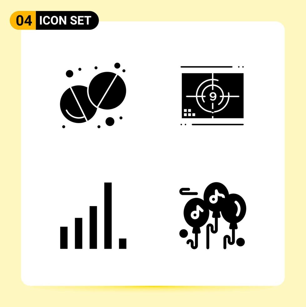 4 Creative Icons for Modern website design and responsive mobile apps. 4 Glyph Symbols Signs on White Background. 4 Icon Pack. vector