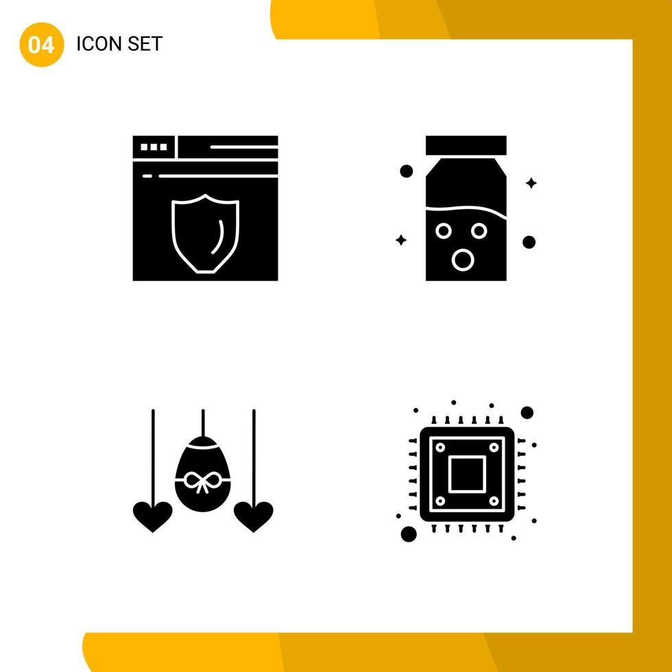 4 Icon Set. Solid Style Icon Pack. Glyph Symbols isolated on White Backgound for Responsive Website Designing. vector