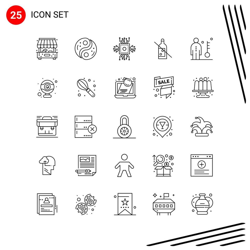 colección de 25 iconos vectoriales en estilo de línea. símbolos de contorno perfectos de píxeles para web y móvil. signos de icono de línea sobre fondo blanco. 25 iconos. vector