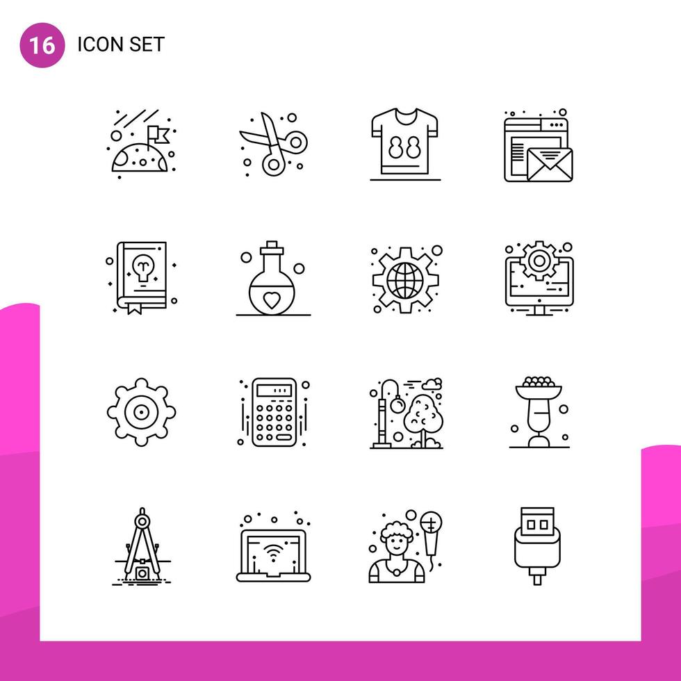 Outline Icon set. Pack of 16 Line Icons isolated on White Background for responsive Website Design Print and Mobile Applications. vector