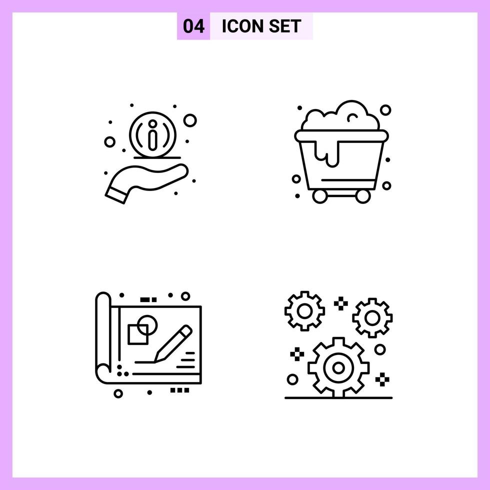 4 Icons in Line Style. Outline Symbols on White Background. Creative Vector Signs for Web mobile and Print.