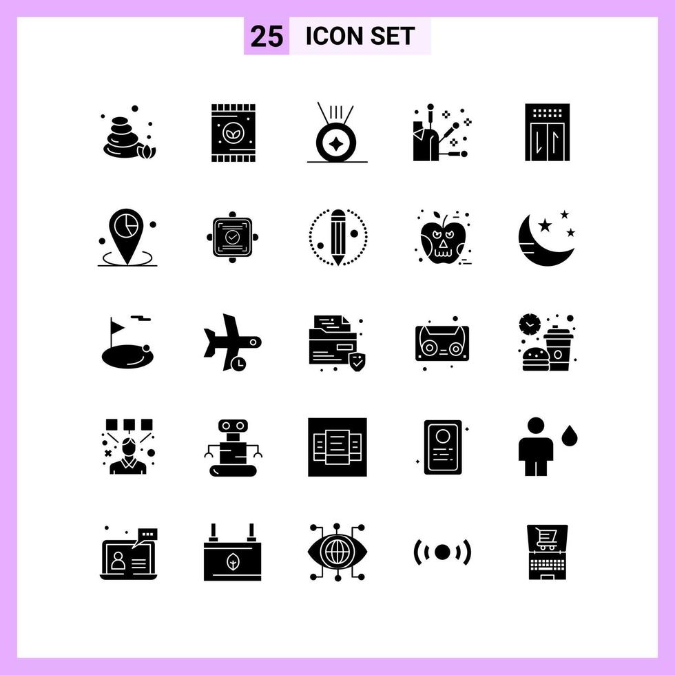 25 Icons in Solid Style. Glyph Symbols on White Background. Creative Vector Signs for Web mobile and Print.