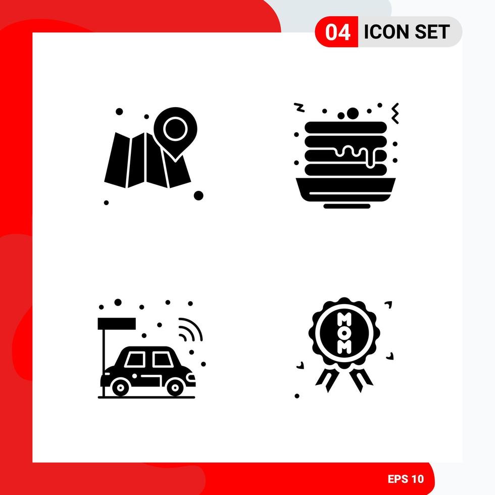 Creative Set of 4 Universal Glyph Icons isolated on White Background vector