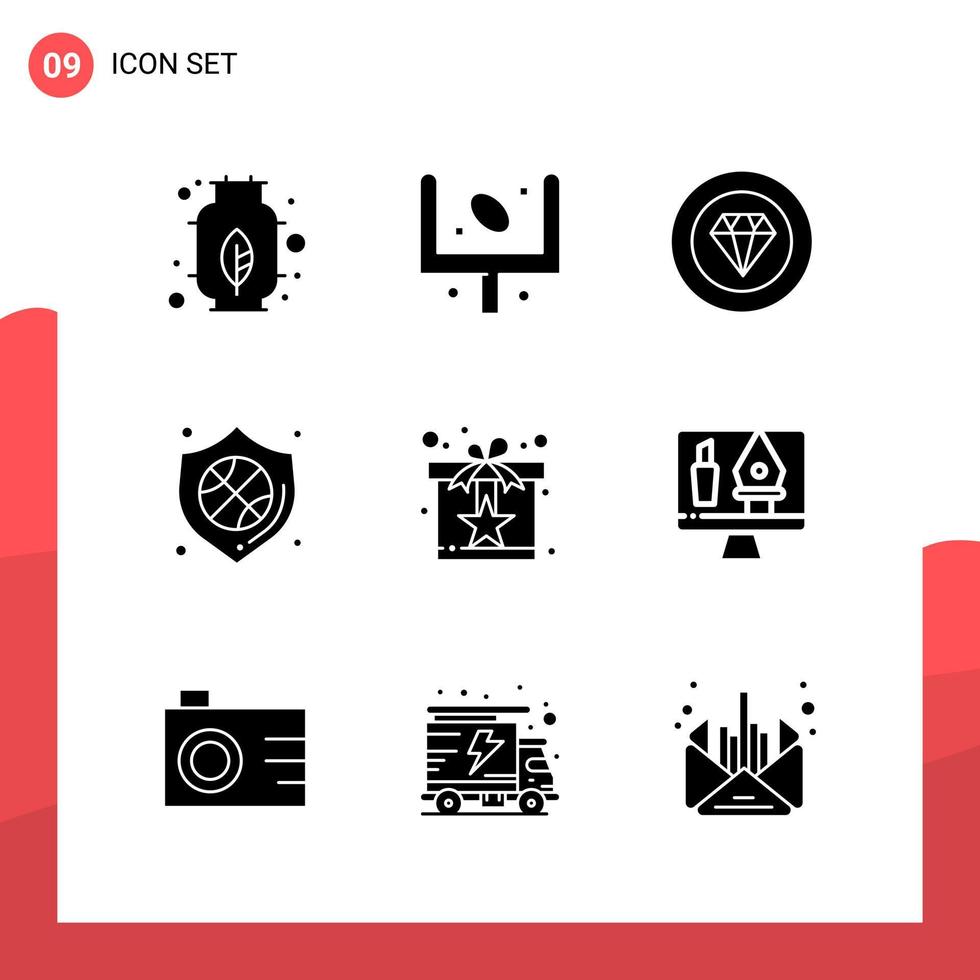 Pack of 9 Universal Glyph Icons for Print Media on White Background. vector