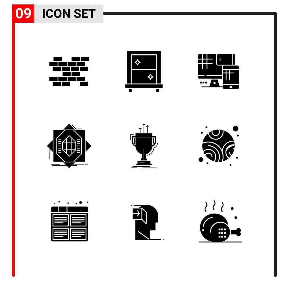 9 General Icons for website design print and mobile apps. 9 Glyph Symbols Signs Isolated on White Background. 9 Icon Pack. vector