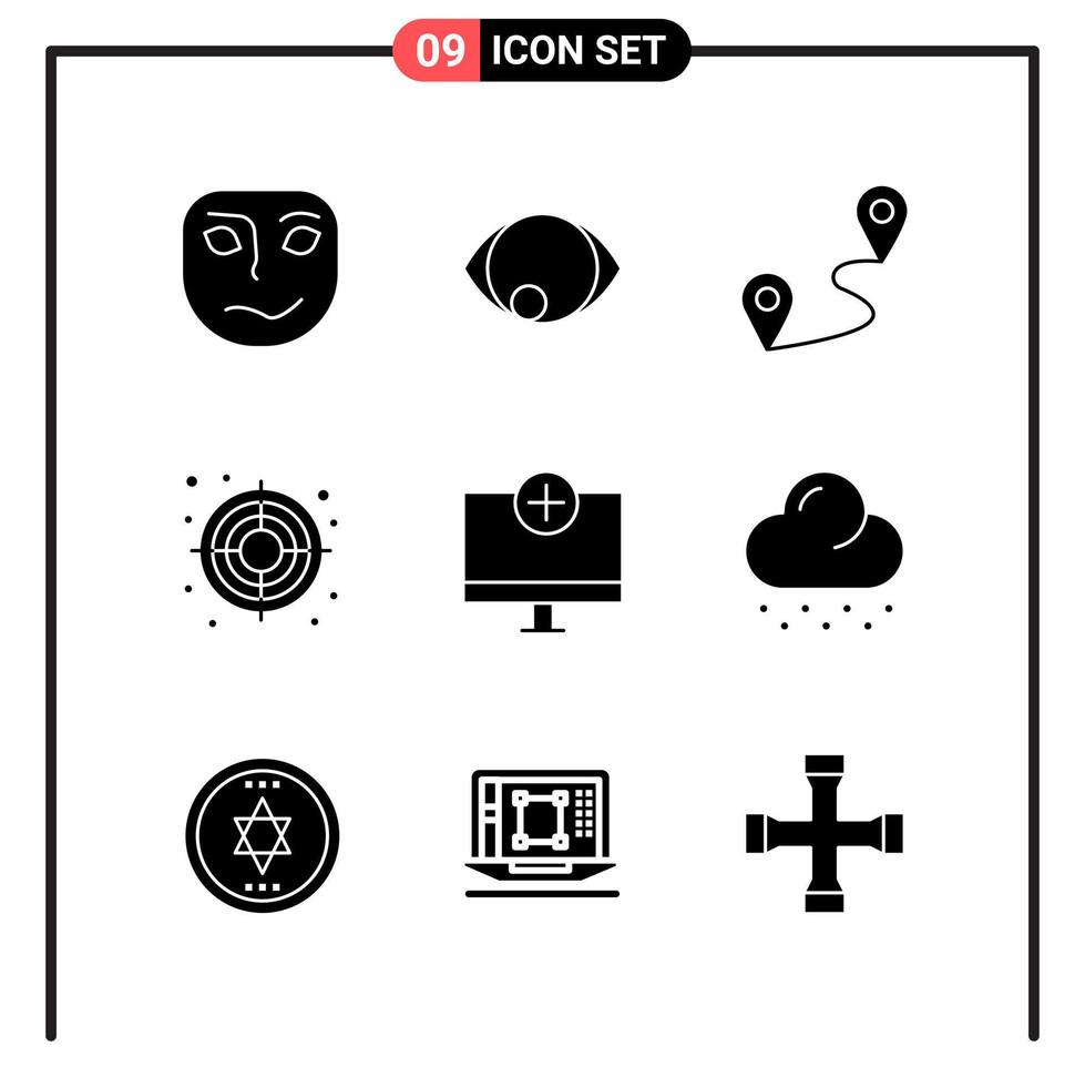 conjunto de 9 iconos de estilo sólido para web y móvil. símbolos de glifos para imprimir. signos de icono sólido aislados sobre fondo blanco. 9 conjunto de iconos. vector