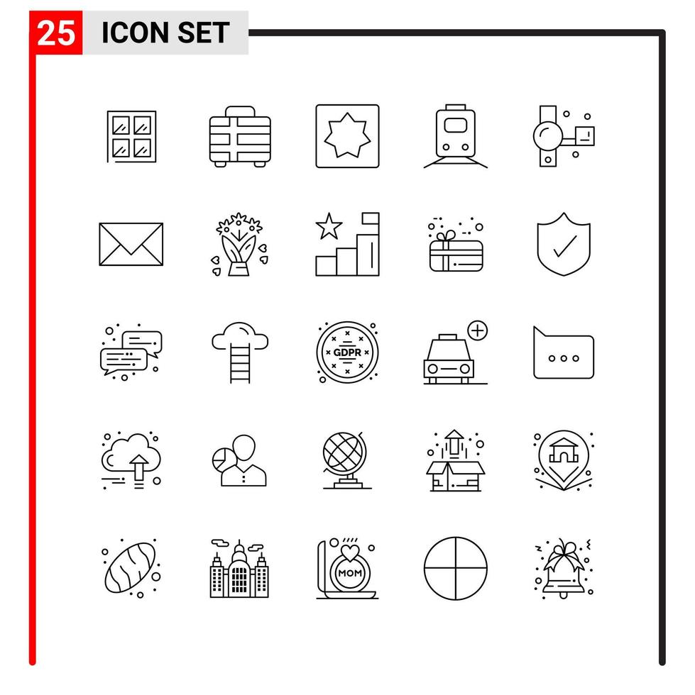 25 íconos generales para el diseño de sitios web impresos y aplicaciones móviles. 25 símbolos de contorno signos aislados sobre fondo blanco. Paquete de 25 iconos. vector