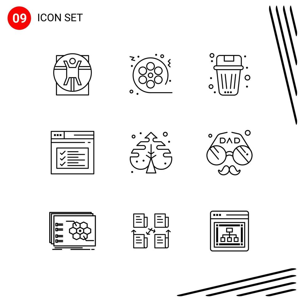 colección de 9 iconos vectoriales en estilo de línea. símbolos de contorno perfectos de píxeles para web y móvil. signos de icono de línea sobre fondo blanco. 9 iconos. vector