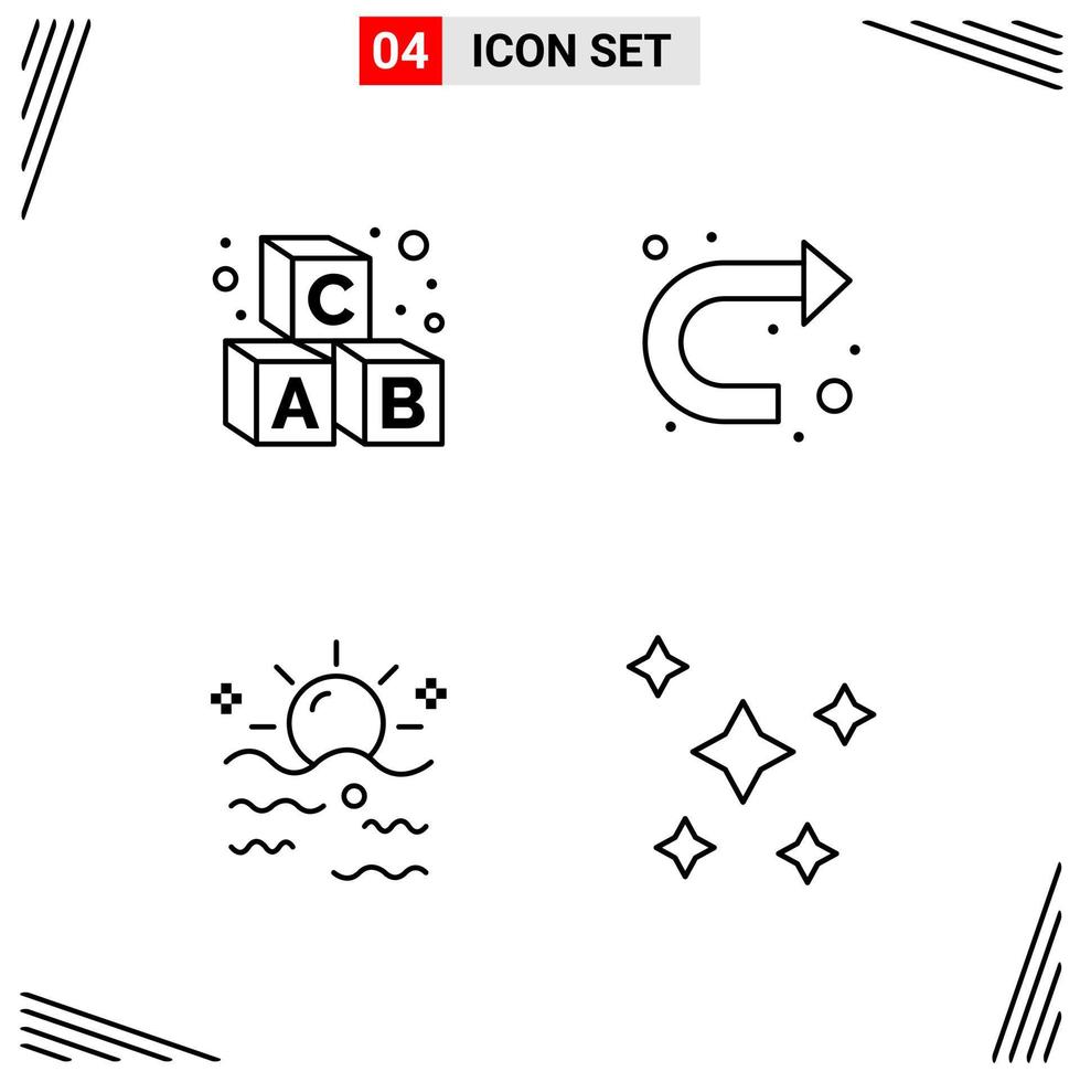 Estilo de línea de 4 iconos. símbolos de esquema creativos basados en cuadrículas para el diseño de sitios web. signos de icono de línea simple aislados en fondo blanco. 4 conjunto de iconos. vector