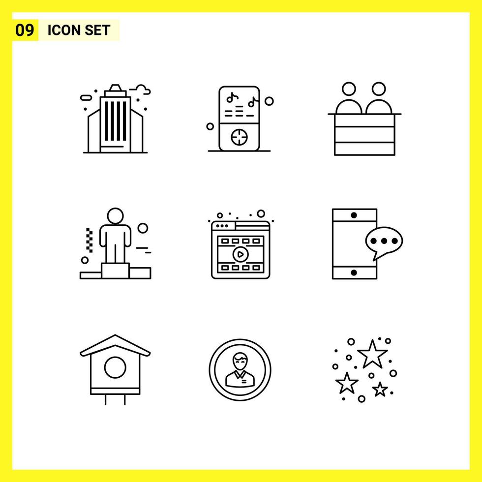 9 Icon Set. Simple Line Symbols. Outline Sign on White Background for Website Design Mobile Applications and Print Media. vector