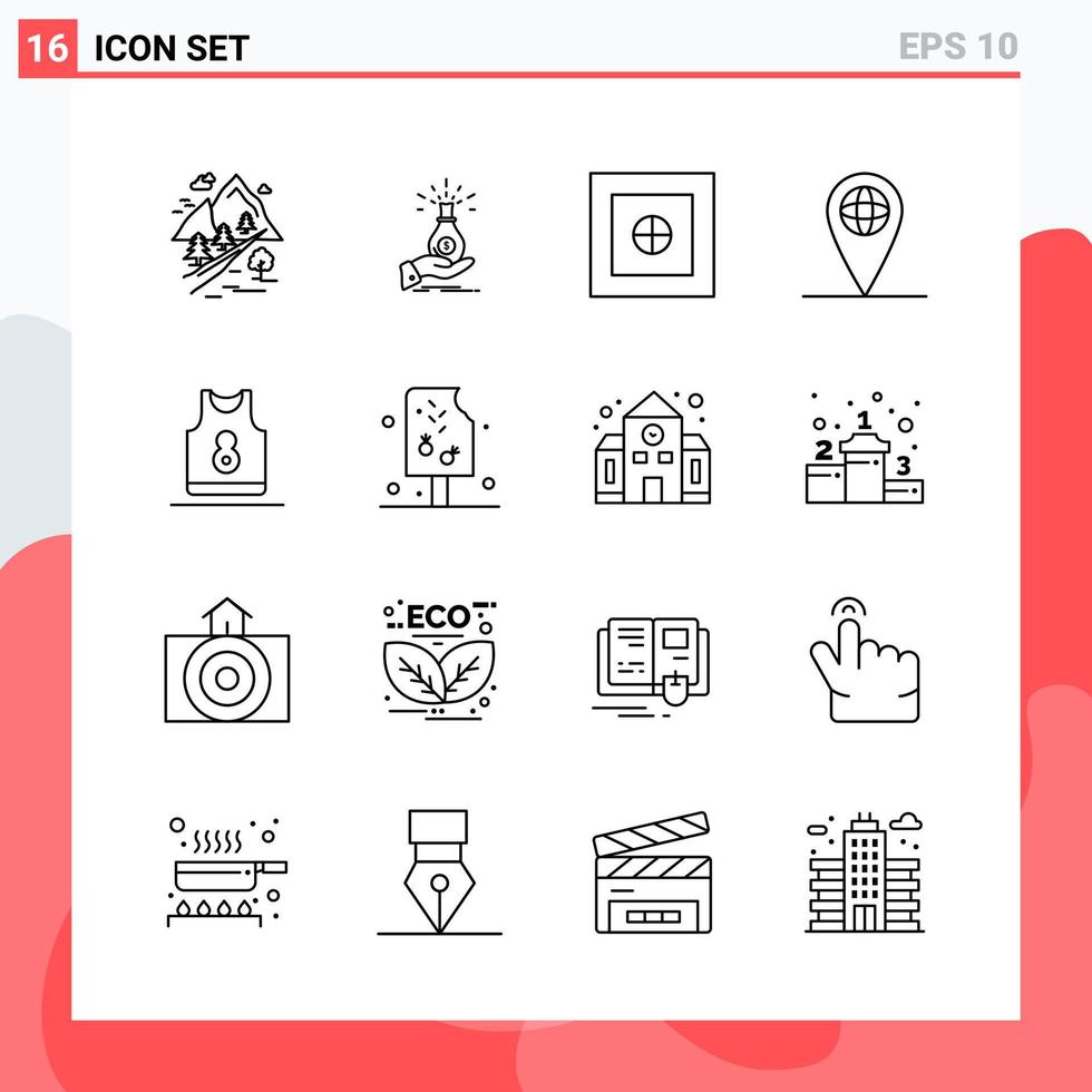 Collection of 16 Vector Icons in Line style. Modern Outline Symbols for Web and Mobile. Line Icon Sign Isolated on White Background. 16 Icons.