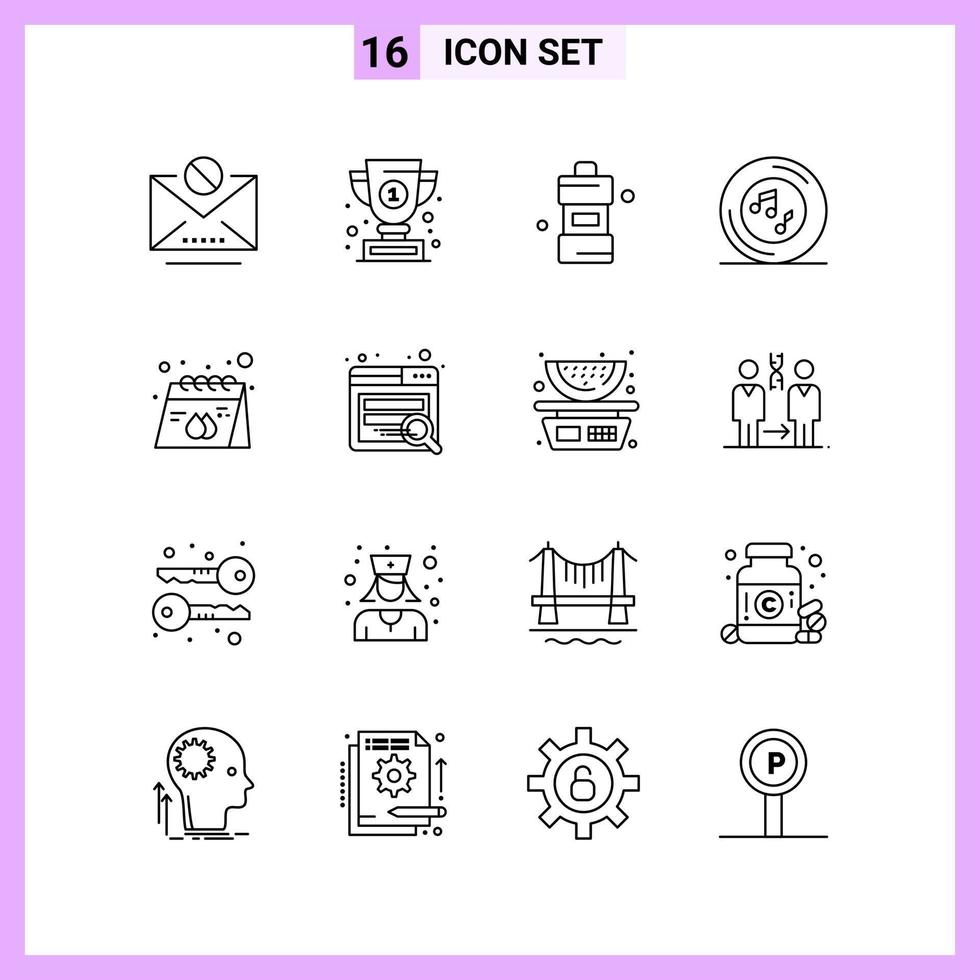 16 Icons in Line Style. Outline Symbols on White Background. Creative Vector Signs for Web mobile and Print.