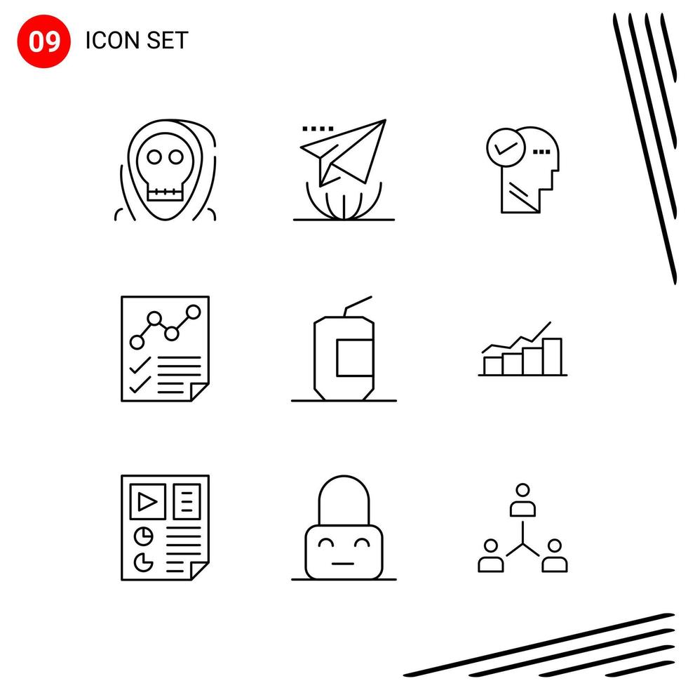 Collection of 9 Vector Icons in Line style. Pixle Perfect Outline Symbols for Web and Mobile. Line Icon Signs on White Background. 9 Icons.