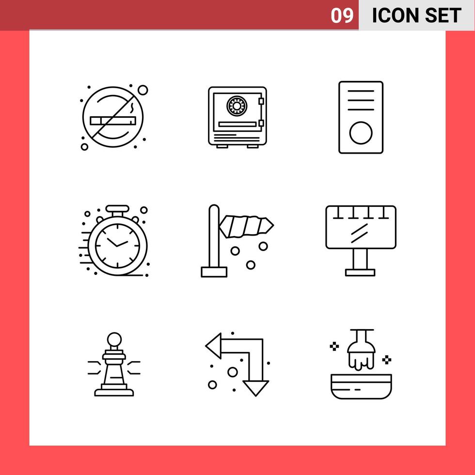 9 Icon Pack Line Style Outline Symbols on White Background. Simple Signs for general designing. vector