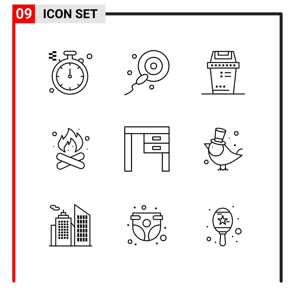 9 General Icons for website design print and mobile apps. 9 Outline Symbols Signs Isolated on White Background. 9 Icon Pack. vector