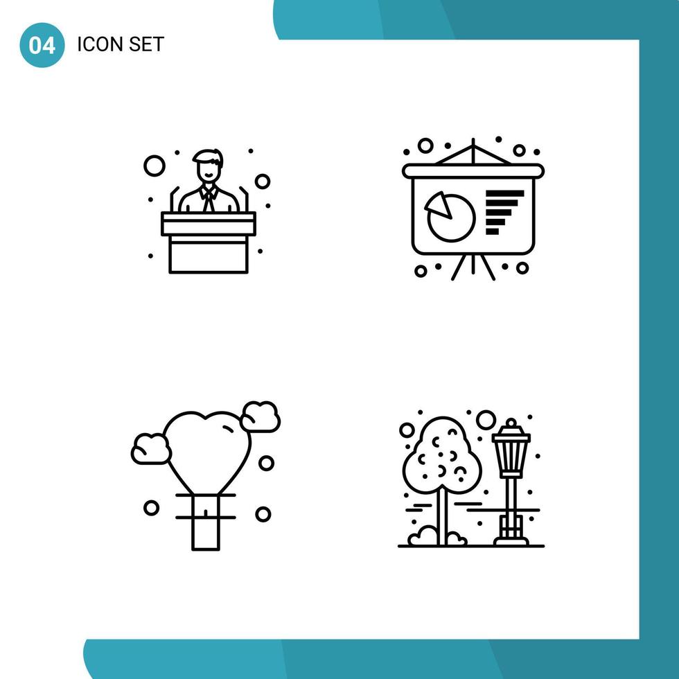 Vector Pack of 4 Outline Symbols. Line Style Icon Set on White Background for Web and Mobile.