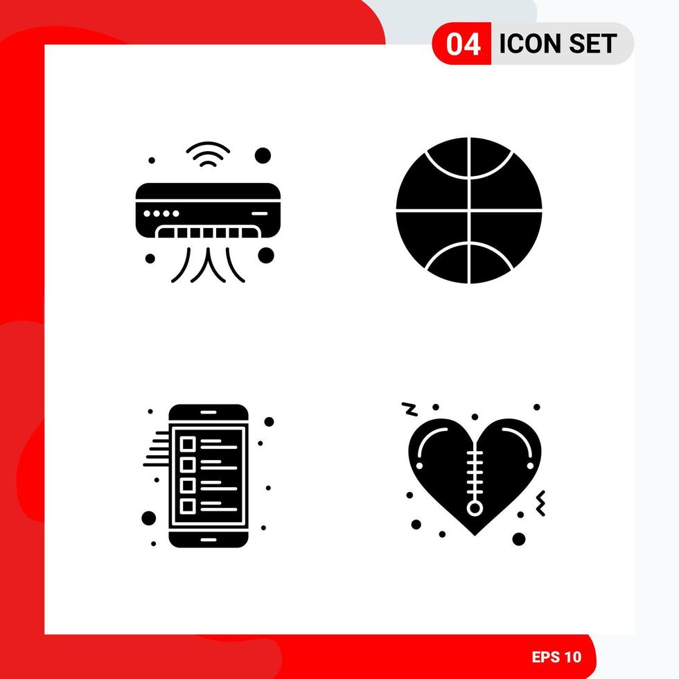 Creative Set of 4 Universal Glyph Icons isolated on White Background vector