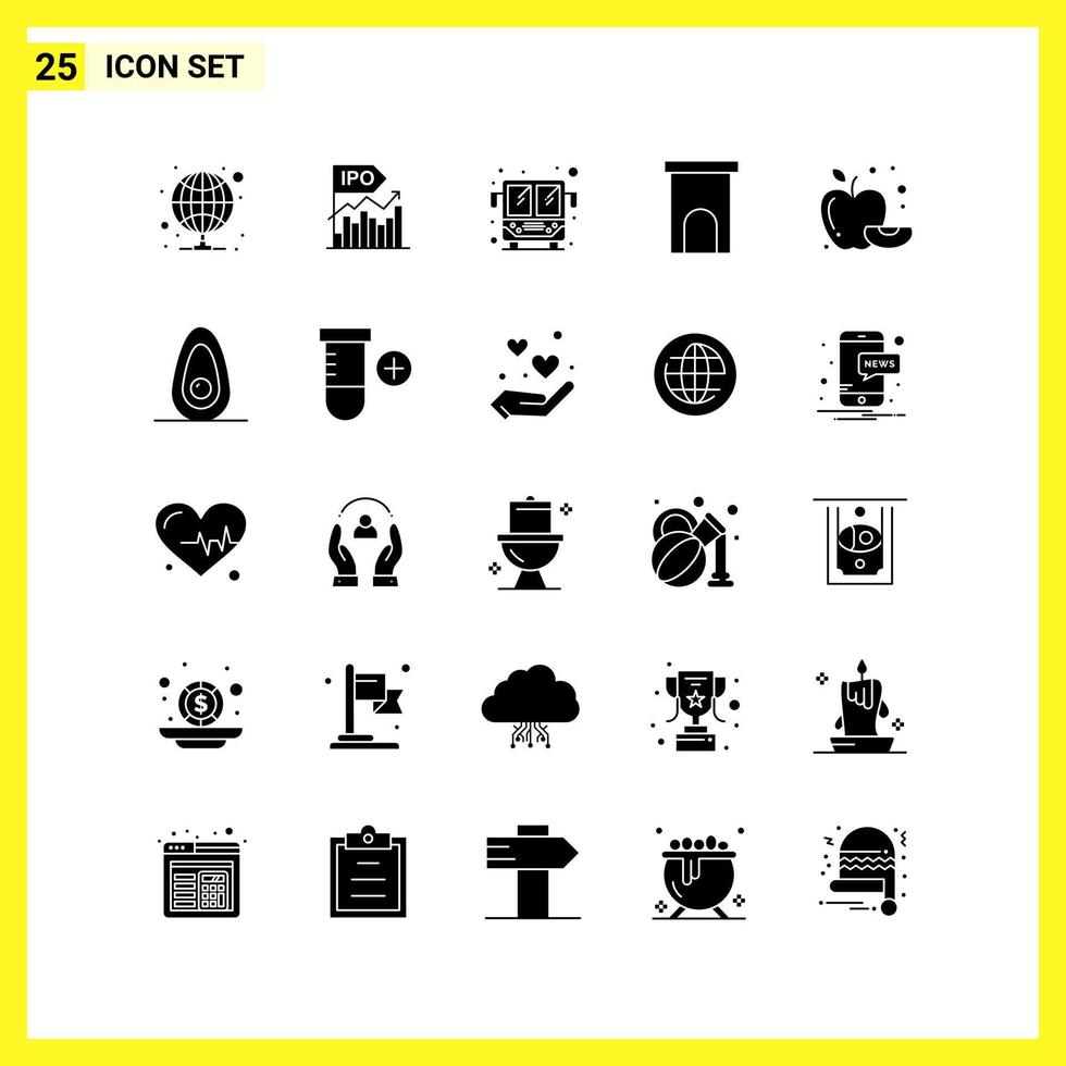 25 Icon Set. Simple Solid Symbols. Glyph Sign on White Background for Website Design Mobile Applications and Print Media. vector