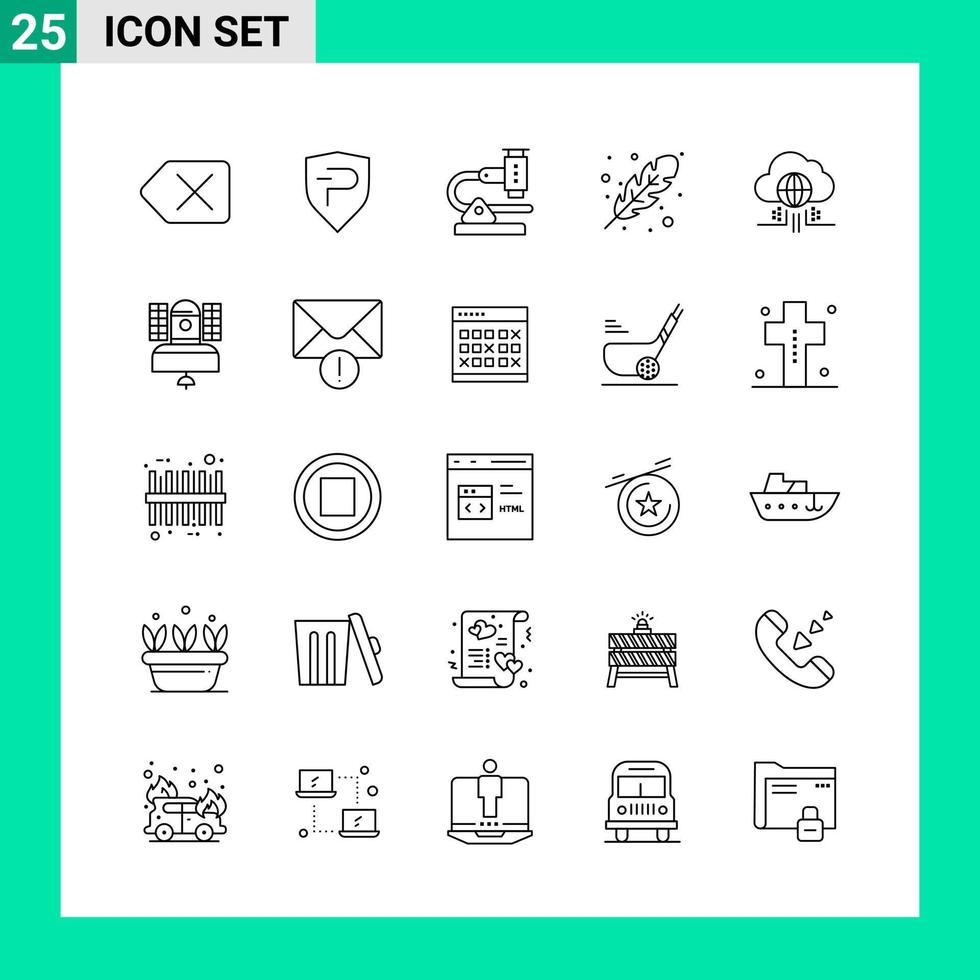 paquete de 25 conjuntos de iconos de estilo de línea. símbolos de esquema para imprimir. signos creativos aislados sobre fondo blanco. 25 conjunto de iconos. vector