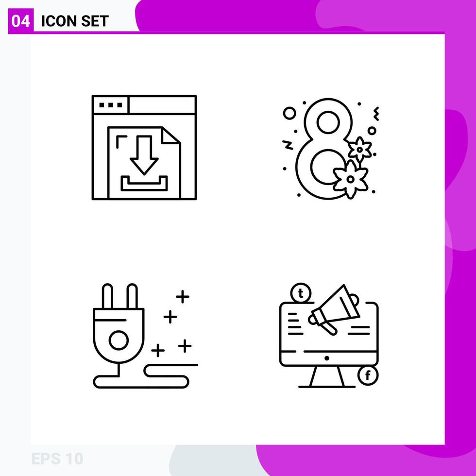 Line Icon set. Pack of 4 Outline Icons isolated on White Background for Web Print and Mobile. vector