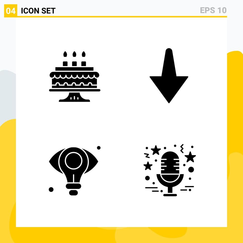 Collection of 4 Universal Solid Icons. Icon Set for Web and Mobile. vector