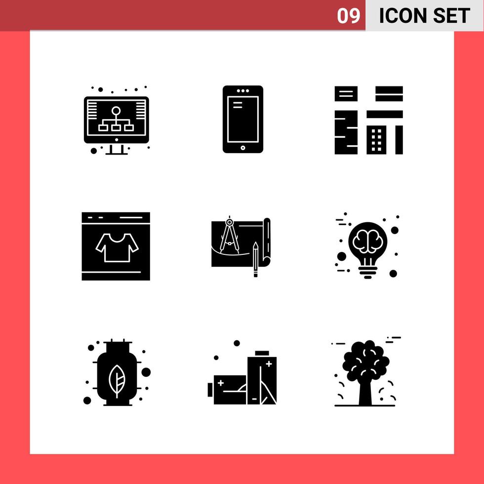 9 Icon Pack Solid Style Glyph Symbols on White Background. Simple Signs for general designing. vector