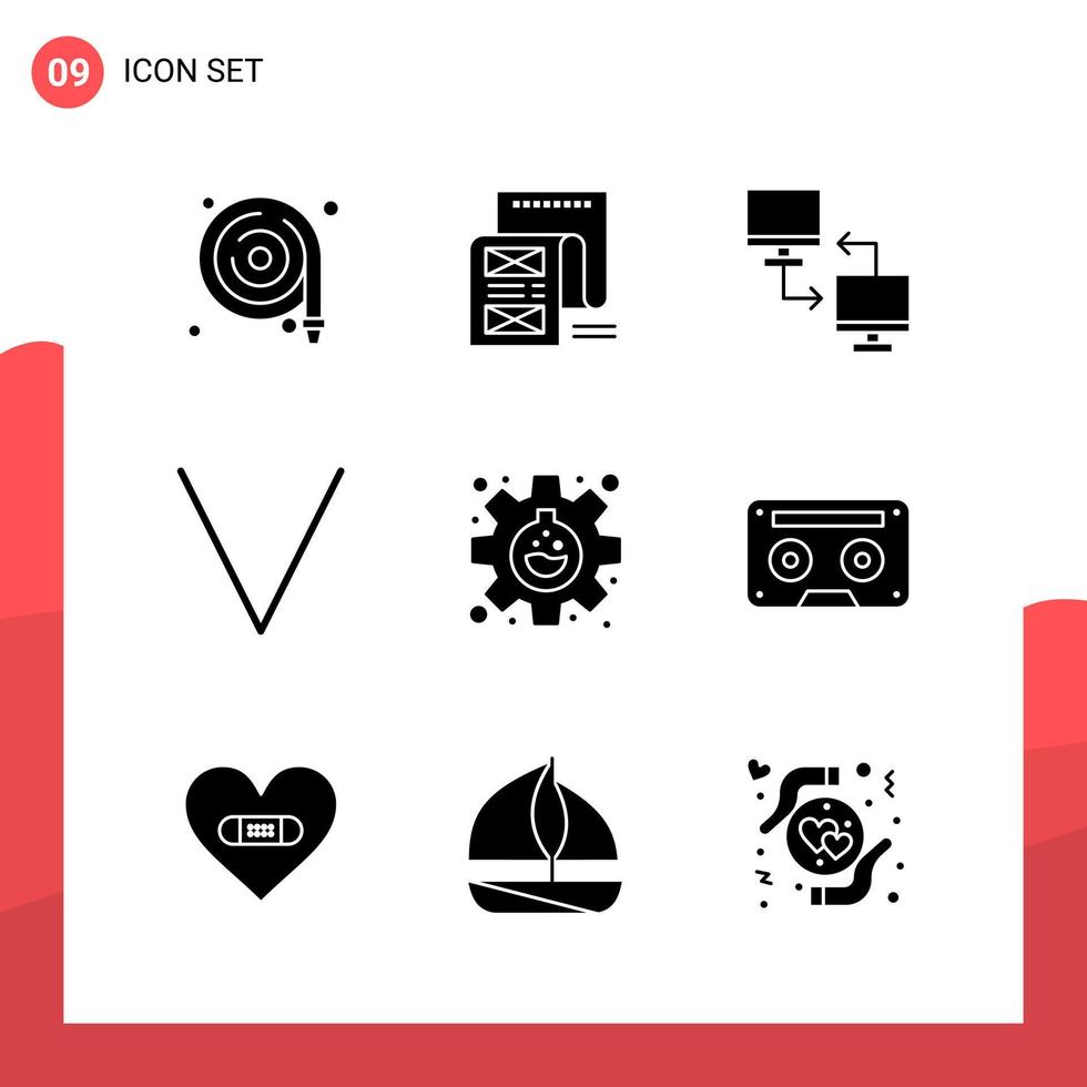 paquete de 9 iconos de glifos universales para medios impresos sobre fondo blanco. vector