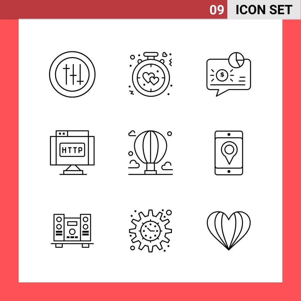 9 Icon Pack Line Style Outline Symbols on White Background. Simple Signs for general designing. vector